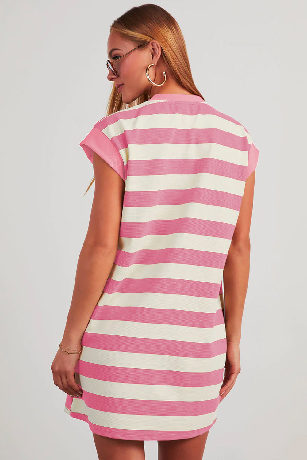 Pink Stripe Cap Sleeve Shift T Shirt Dress - loveforevers