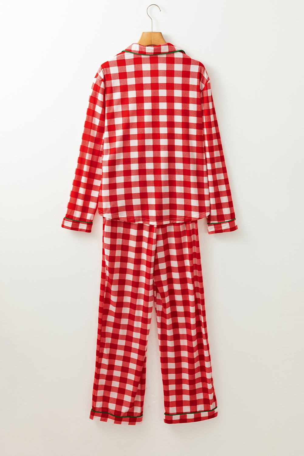 Fiery Red Christmas Plaid Print Shirt and Pants Pajama Set - loveforevers
