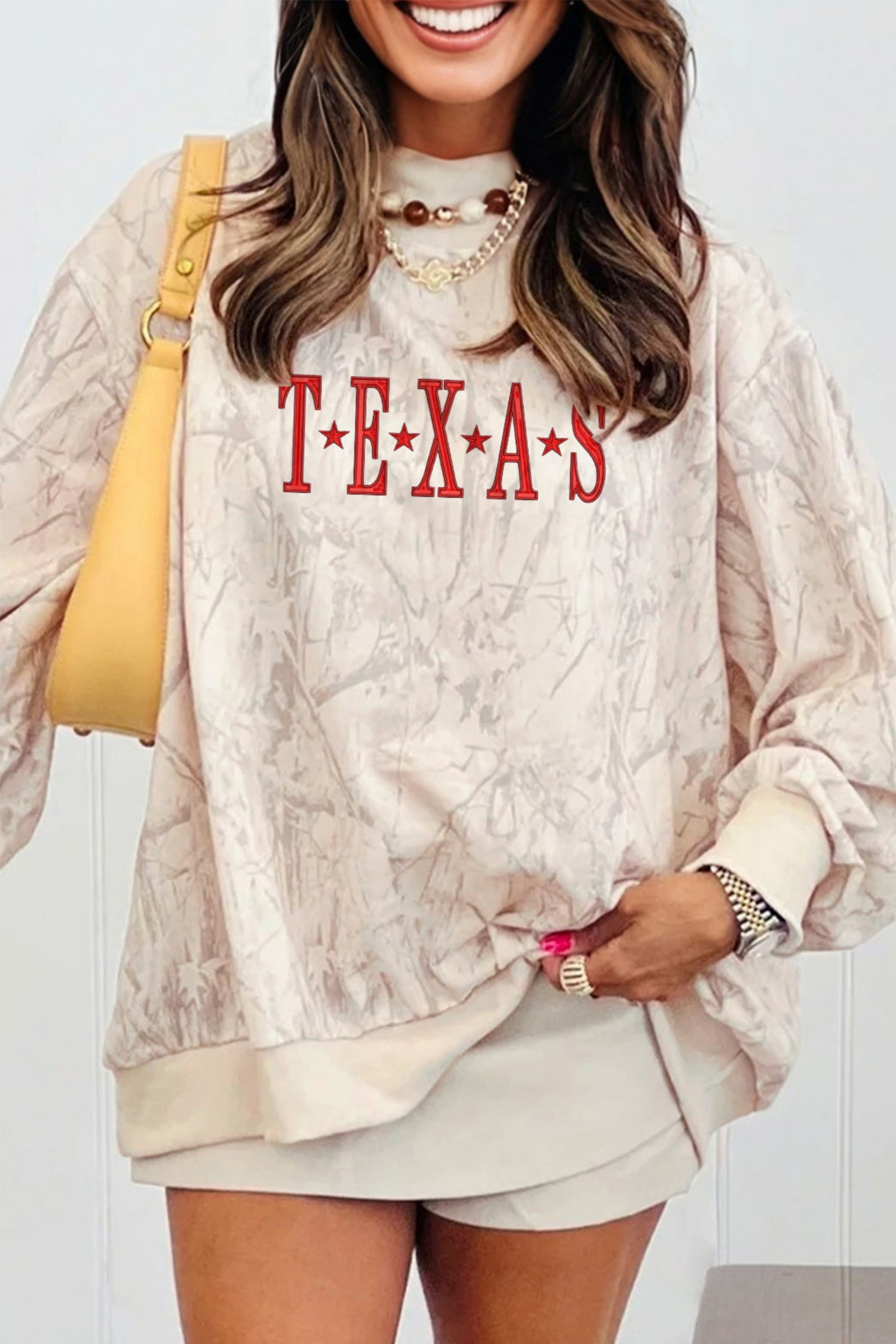 Khaki TEXAS Embroidered Camo Mock Neck Sweatshirt - loveforevers