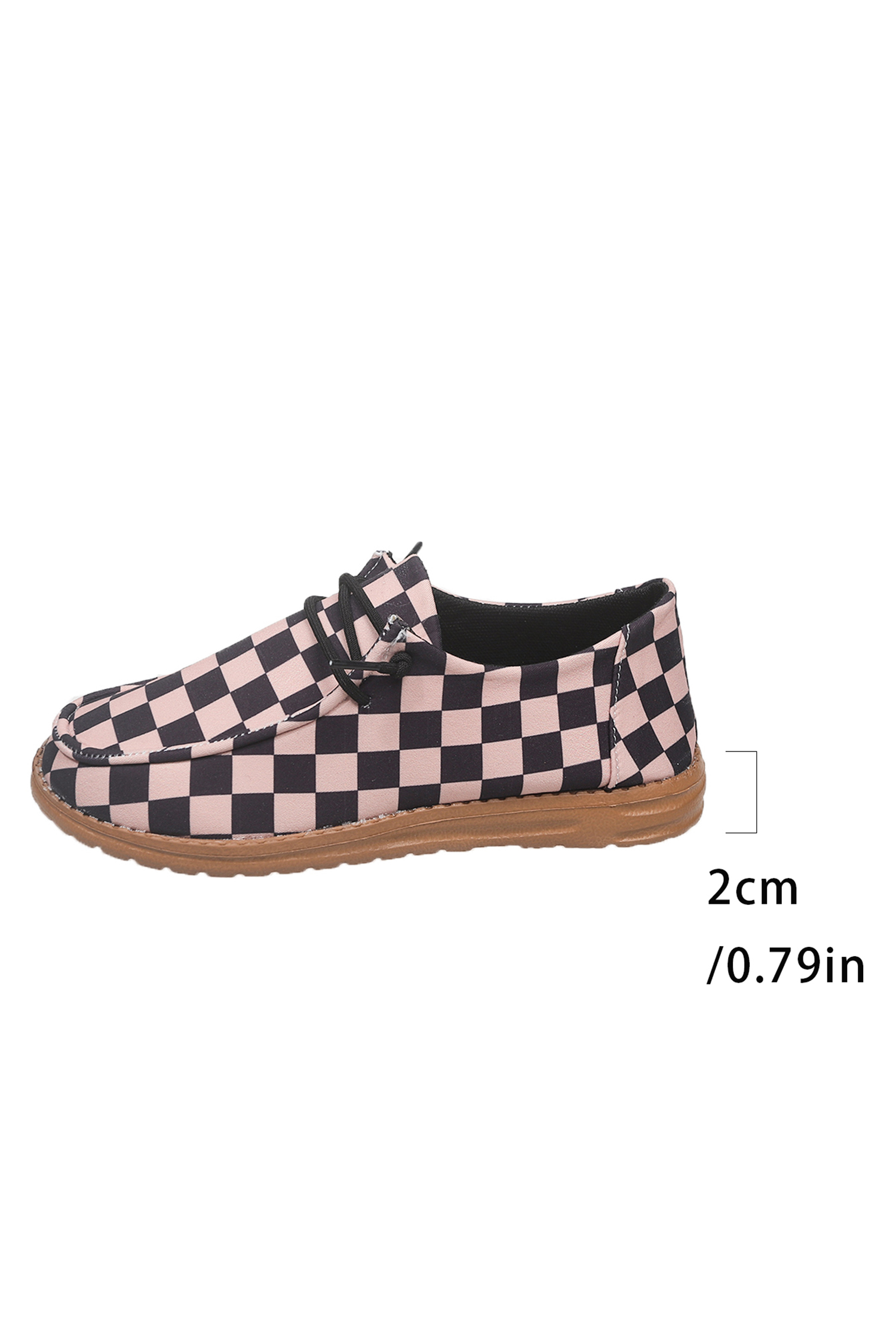 Dark Brown Checkered Print PU Leather Lace Up Detail Flat Shoes - loveforevers