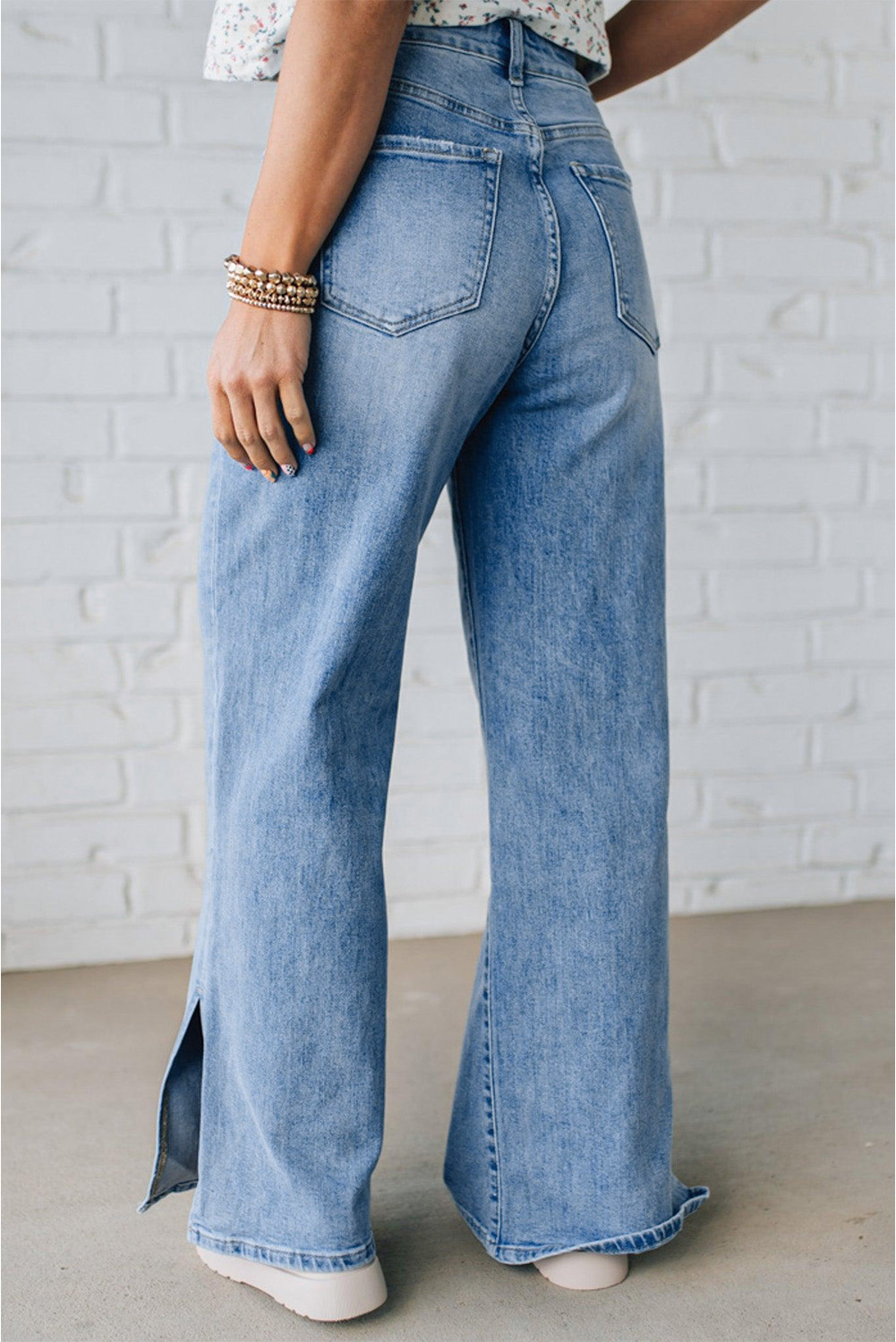 Myosotis Slit Leg High Rise Drawstring Casual Jeans - loveforevers