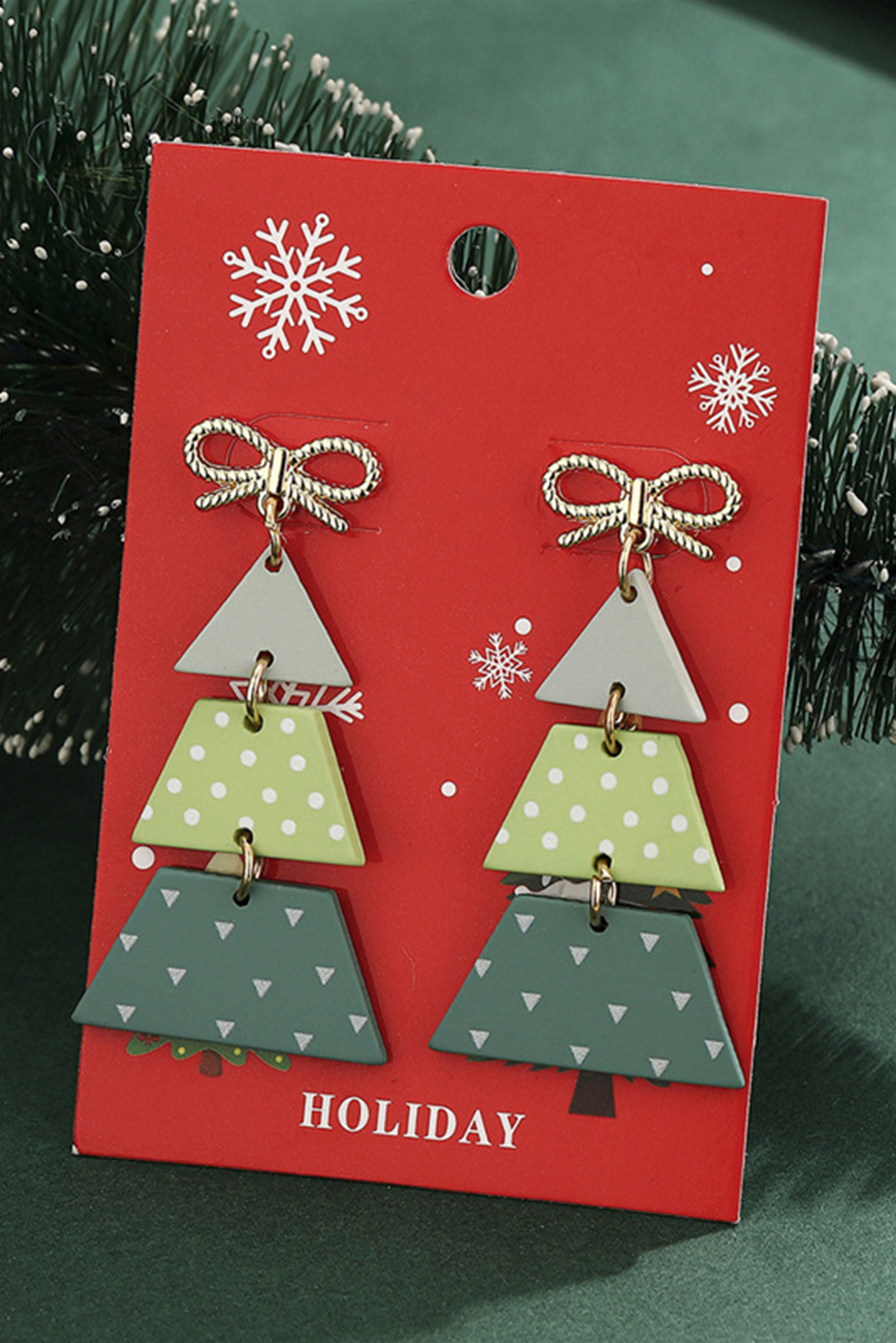 Light Green Geometric Christmas Tree Dangle Bow Accent Earrings - loveforevers