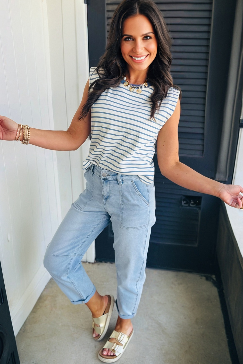 Beau Blue High Rise Barrel Relaxed Patch Pocket Jeans - loveforevers