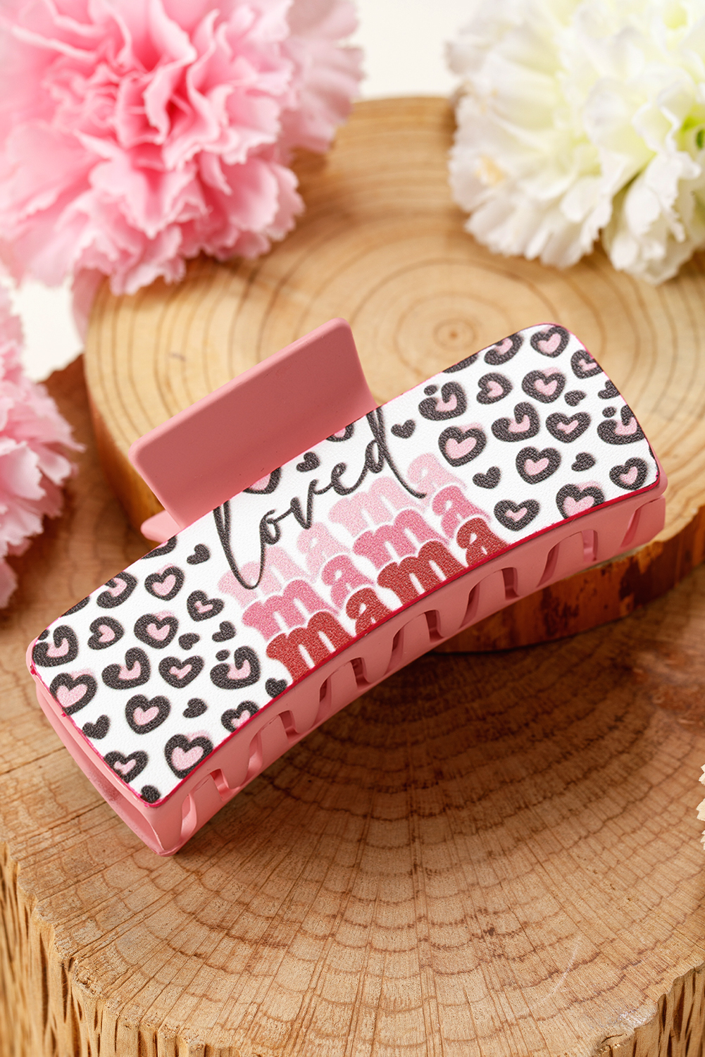 Sachet Pink Loved Mama Heart Print Large Hair Claw Clip - loveforevers