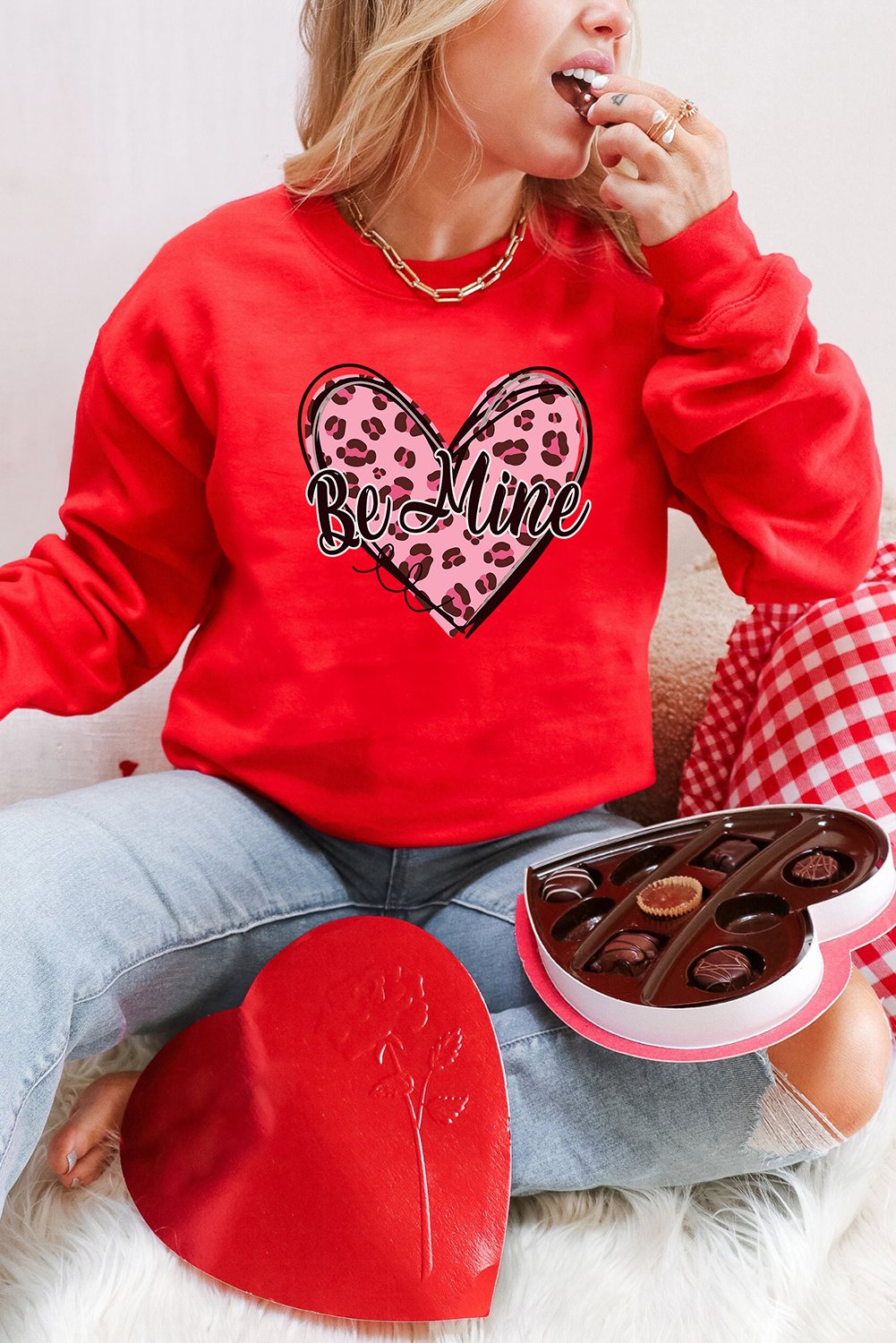 Red Be mine Leopard Heart Printed Valentines Sweatshirt - loveforevers