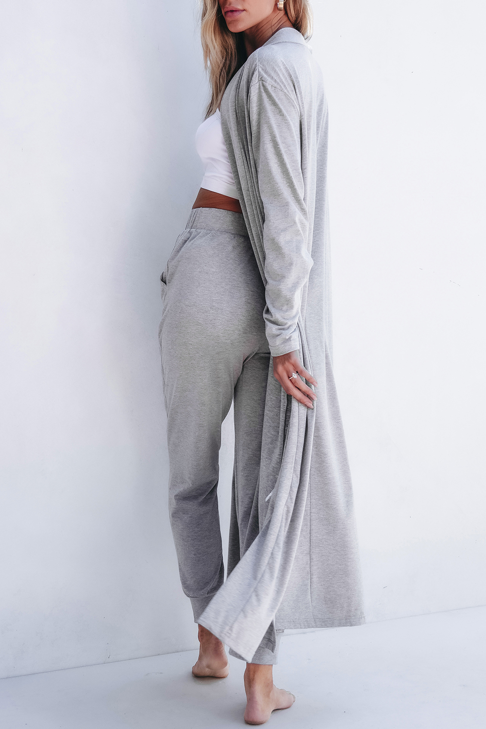 Parchment Split Long Cardigan and Skinny Pants Lounge Set - loveforevers
