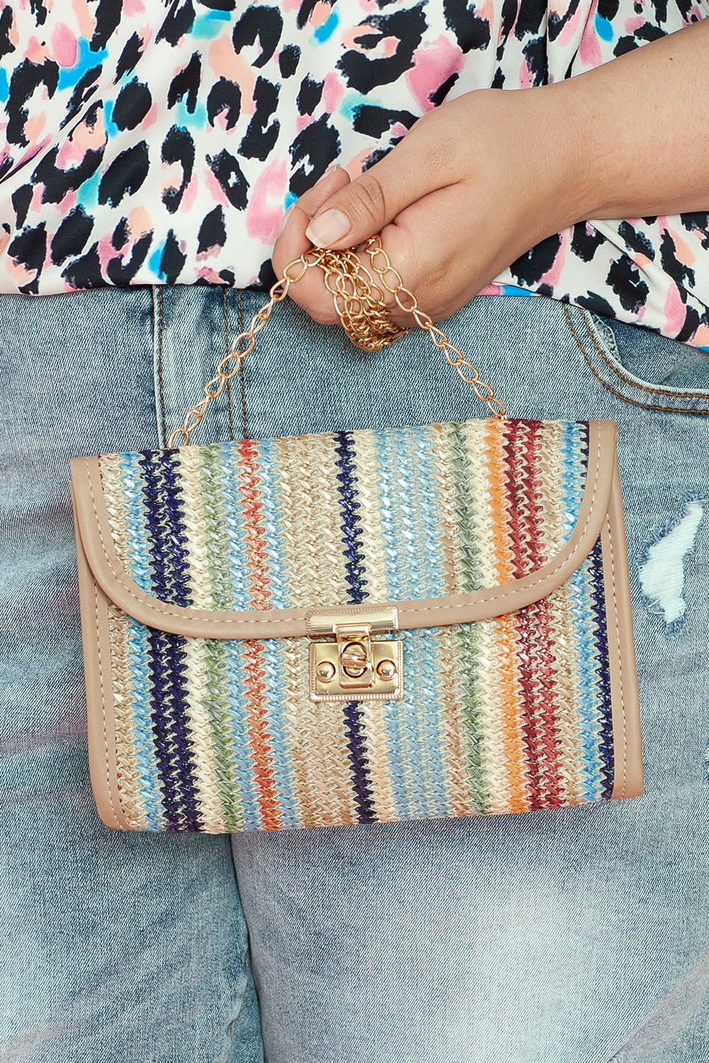 Iceland Blue Striped Crochet Flapped Single Shoulder Bag - loveforevers