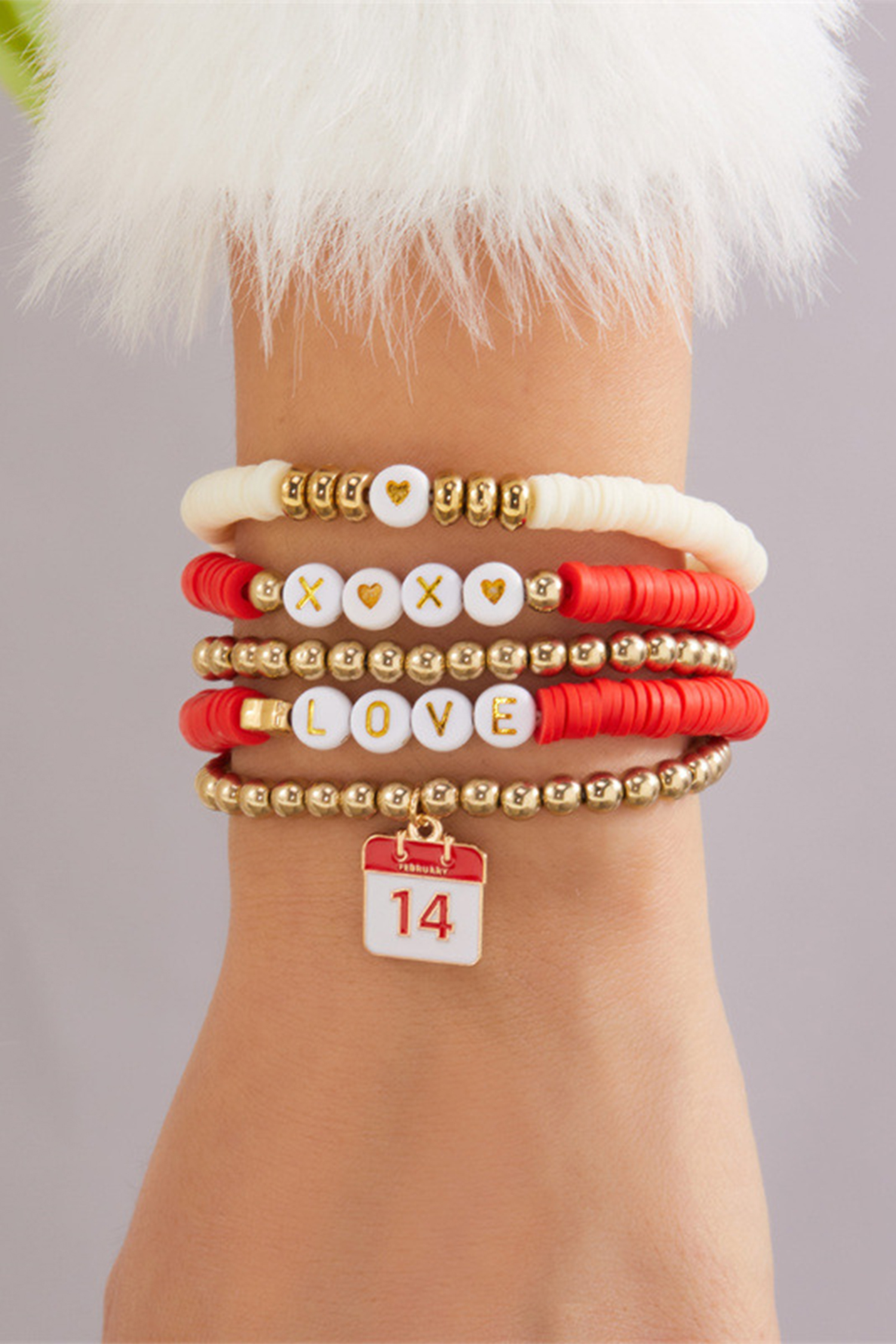 Gold Valentines Day Mixed Beads 5pcs Bracelet Set - loveforevers
