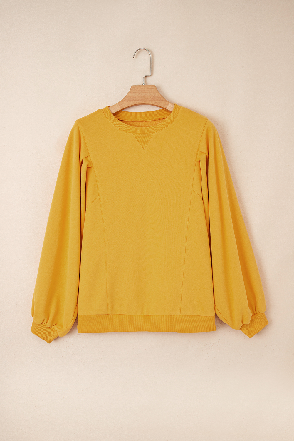 Citrus Pleated Balloon Sleeve Pullover Solid Sweatshirt - loveforevers