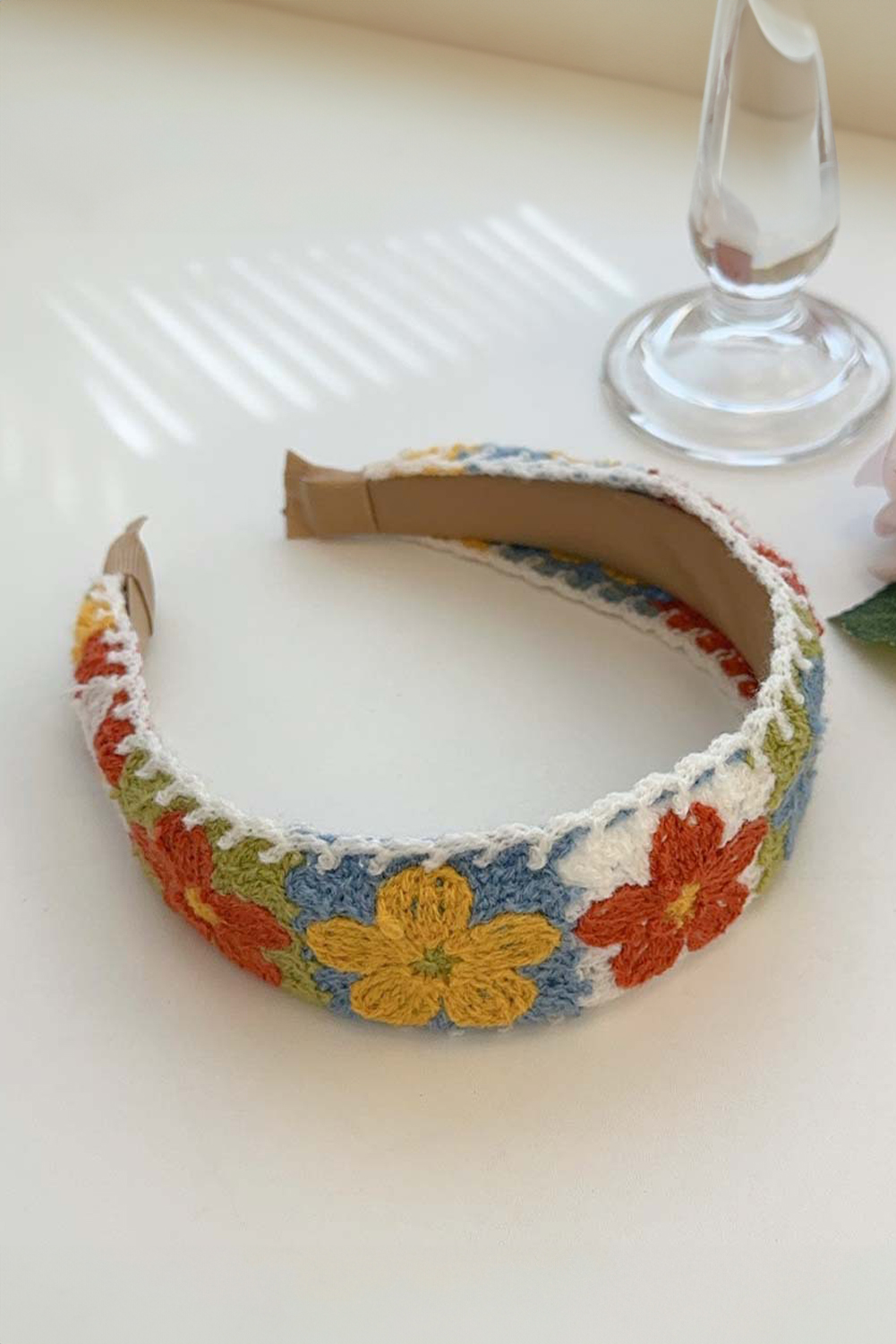 White Boho Flower Crochet Cloth Wide Headband - loveforevers