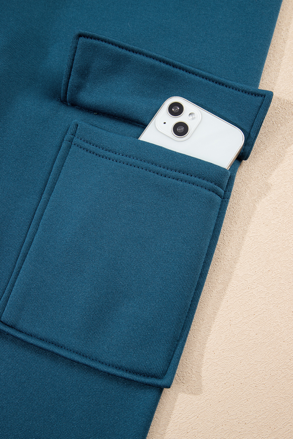Peacock Blue Cozy Hooded Sweatshirt Drawstring Elastic Waistband Cargo Pant Set - loveforevers
