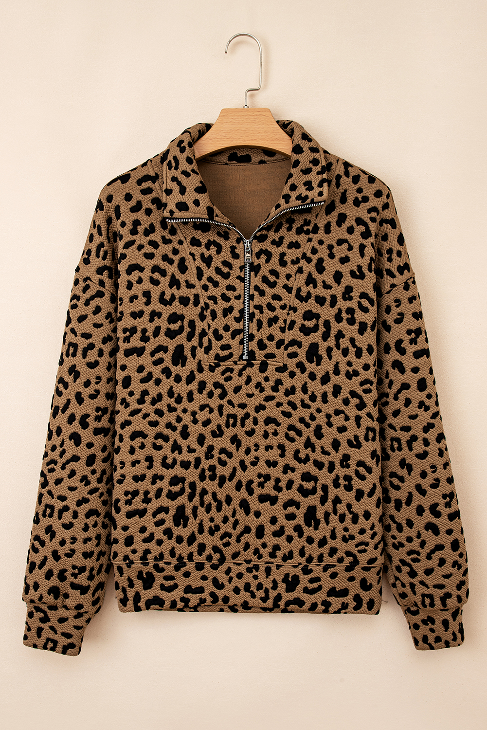 Brown Leopard Print Quarter Zip Sweatshirt - loveforevers