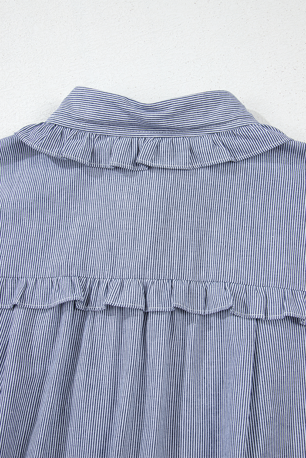 Green Stripe Frilled Sleeveless Collar Front Pocket Button Up Mini Dress - loveforevers