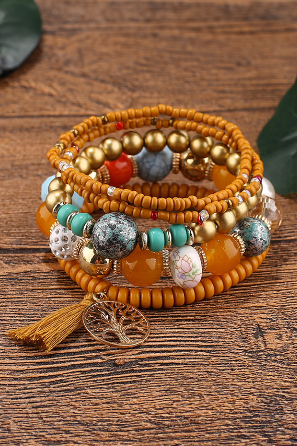 Chestnut 5pcs Boho Beaded Turquoise Bracelets Set - loveforevers