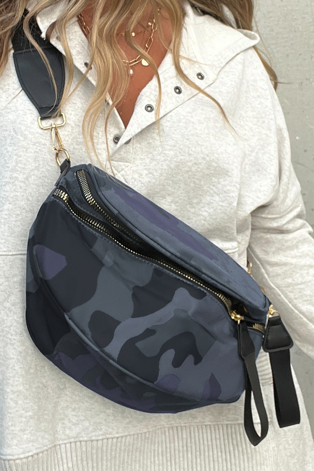 Camel Polka Dot Print Gold Chain Strap Double Zipper Crossbody Bag - loveforevers