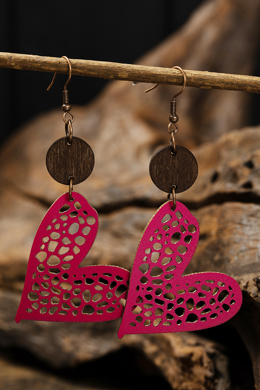 Light Pink Valentine Hollow-out Love Heart Dangle Earrings - loveforevers
