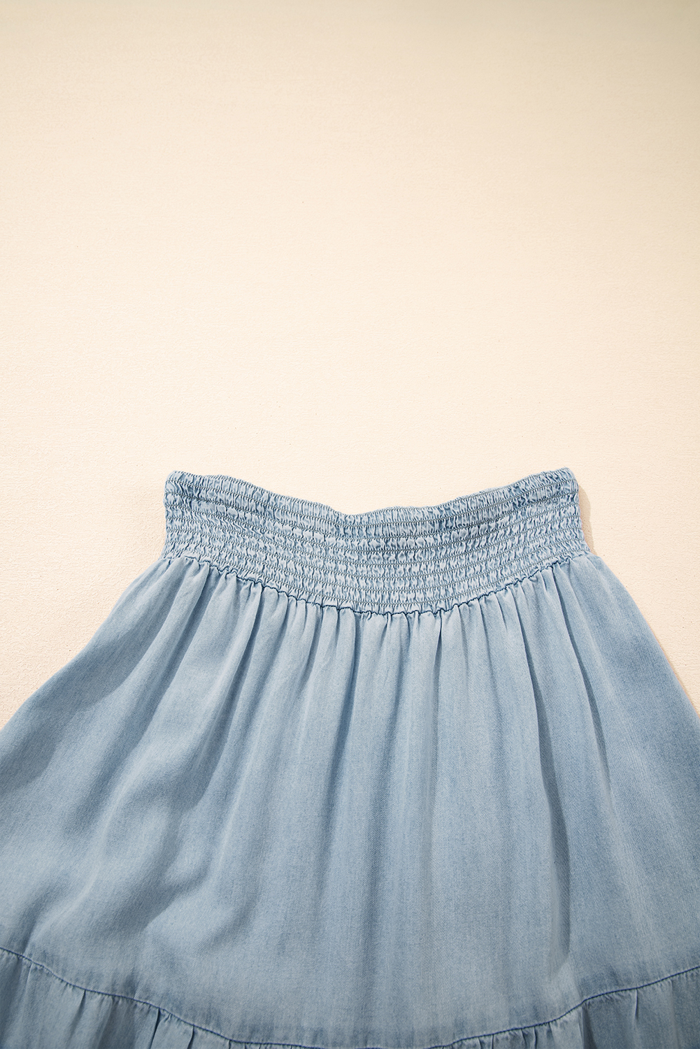 Beau Blue Tiered Smocked High Waist Denim Maxi Skirt - loveforevers