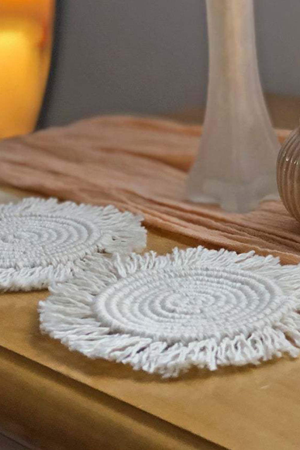 Beige Boho Tassel Macrame Coaster 15cm - loveforevers