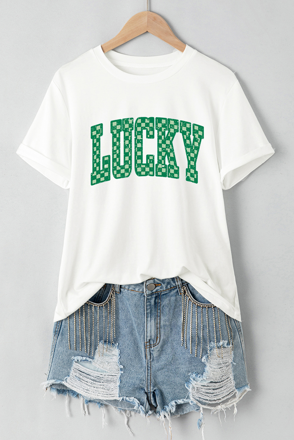White Checkerboard LUCKY Graphic St Patrick Tee - loveforevers