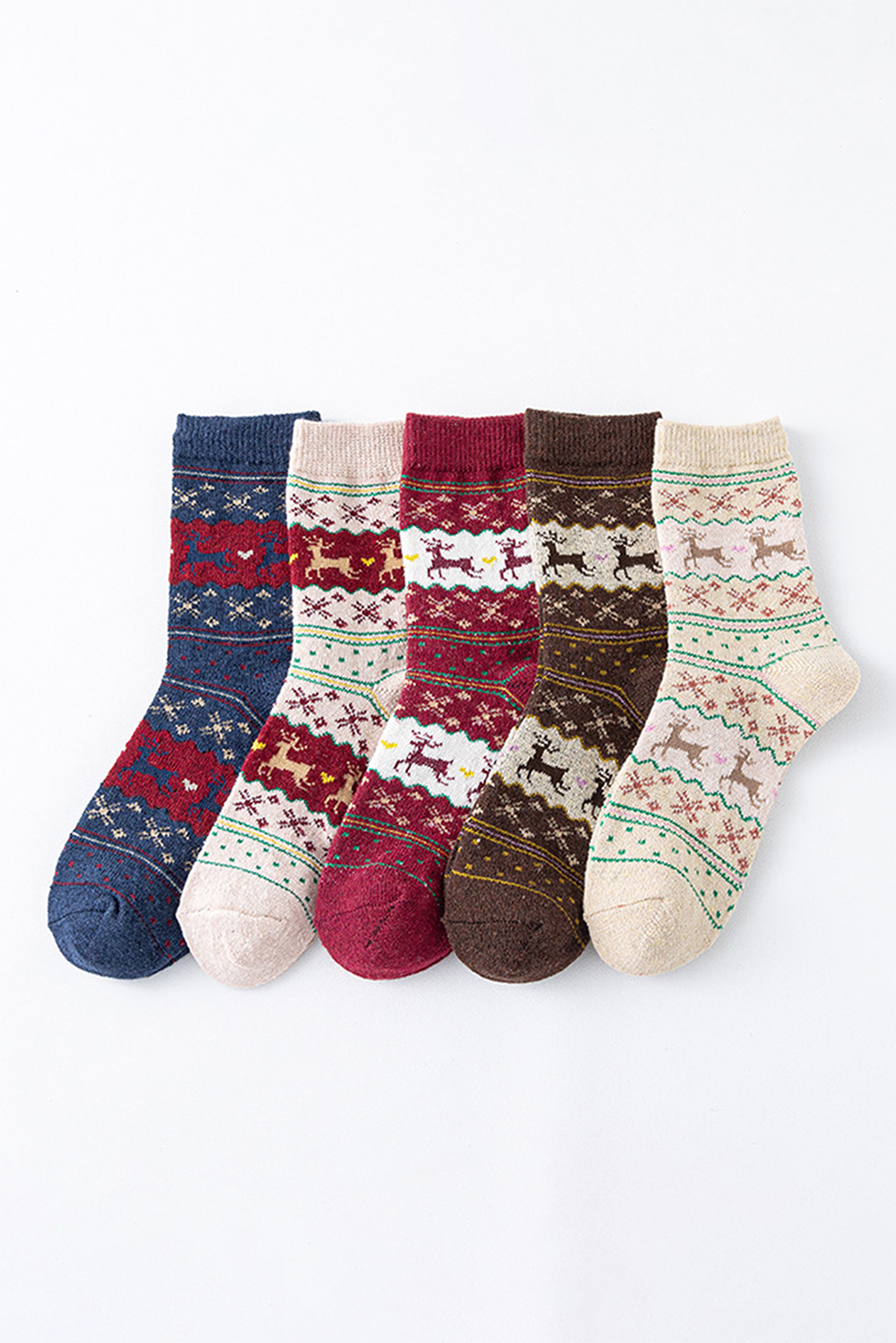 Parchment 5 Pairs Christmas Fashion Reindeer Geometric Print Socks in A Box - loveforevers