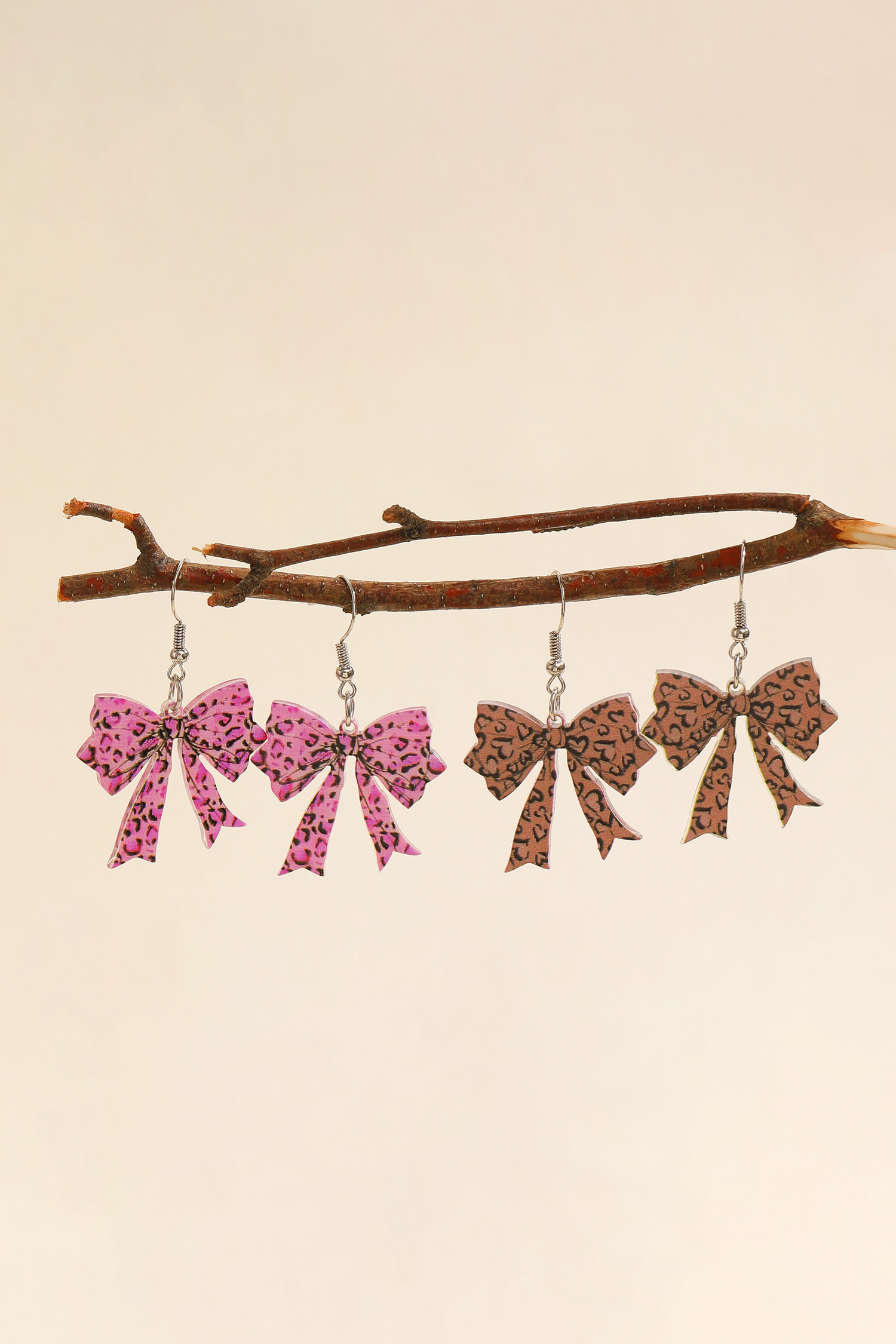 Cinnamon Stylish Leopard Printed Bow Stainless Hook Earrings - loveforevers