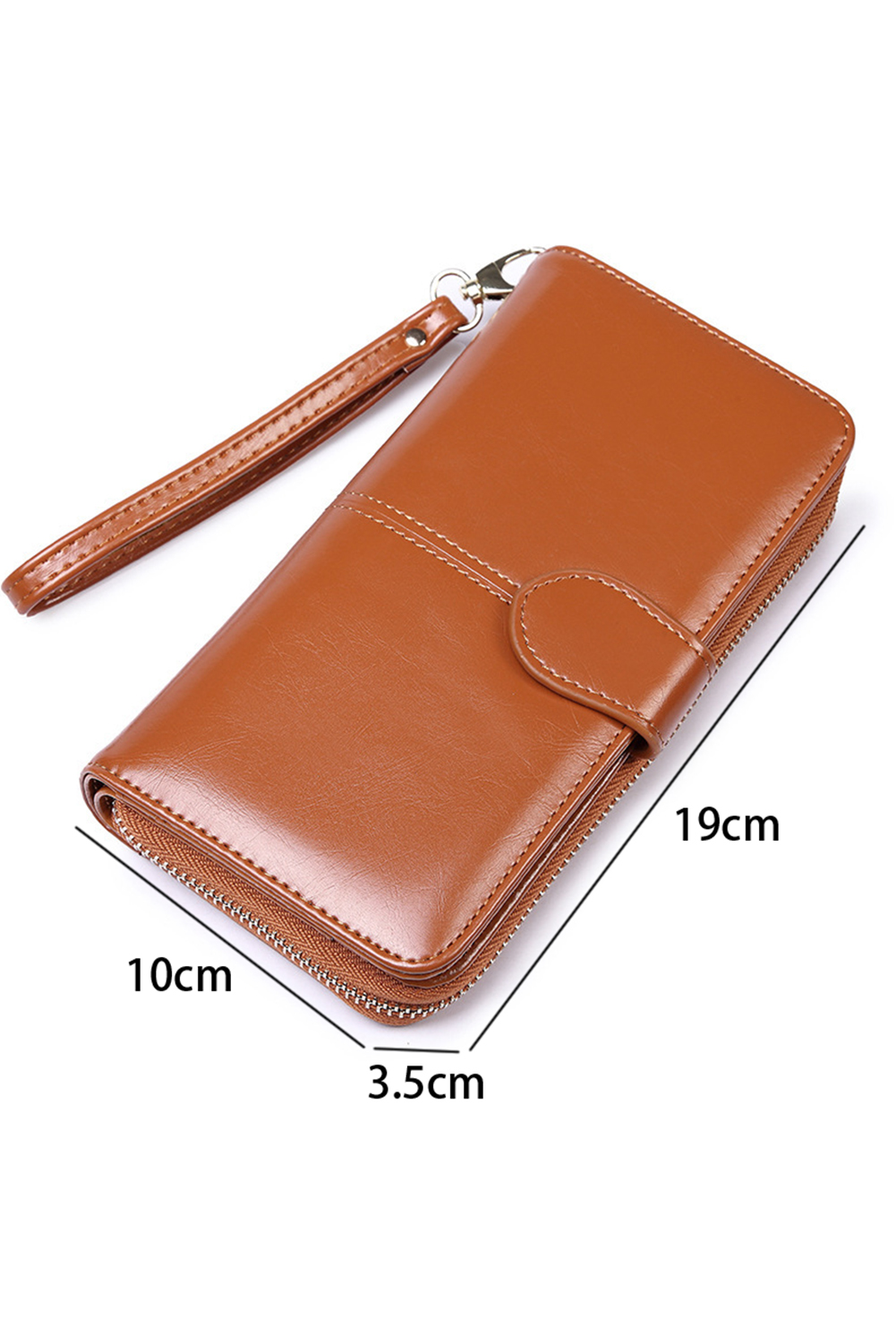 Cinnamon Faux Leather Zip Around Wrist Strap Long Wallet - loveforevers