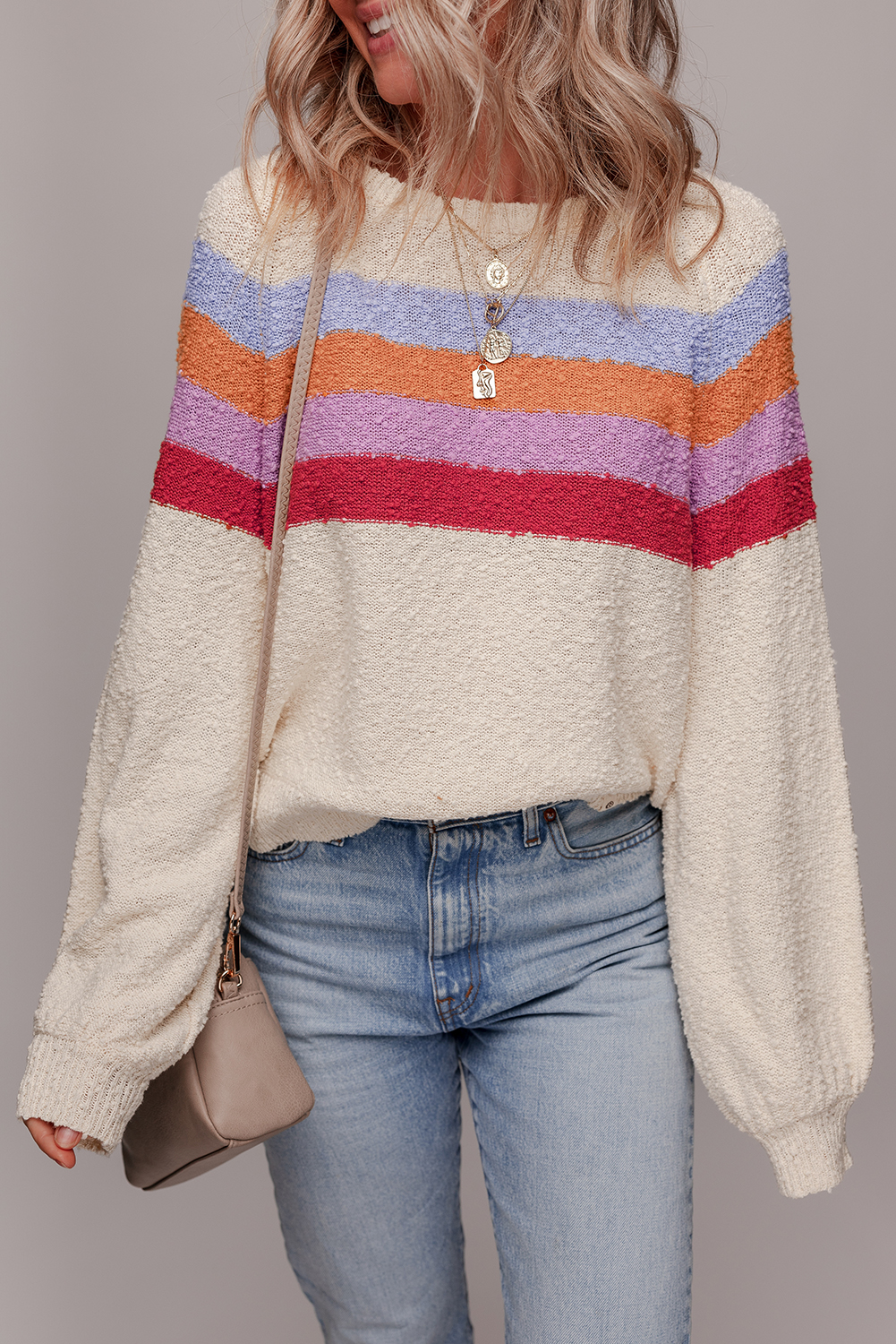 Jet Stream Striped Color Block Loose Sleeve Chic Sweater - loveforevers