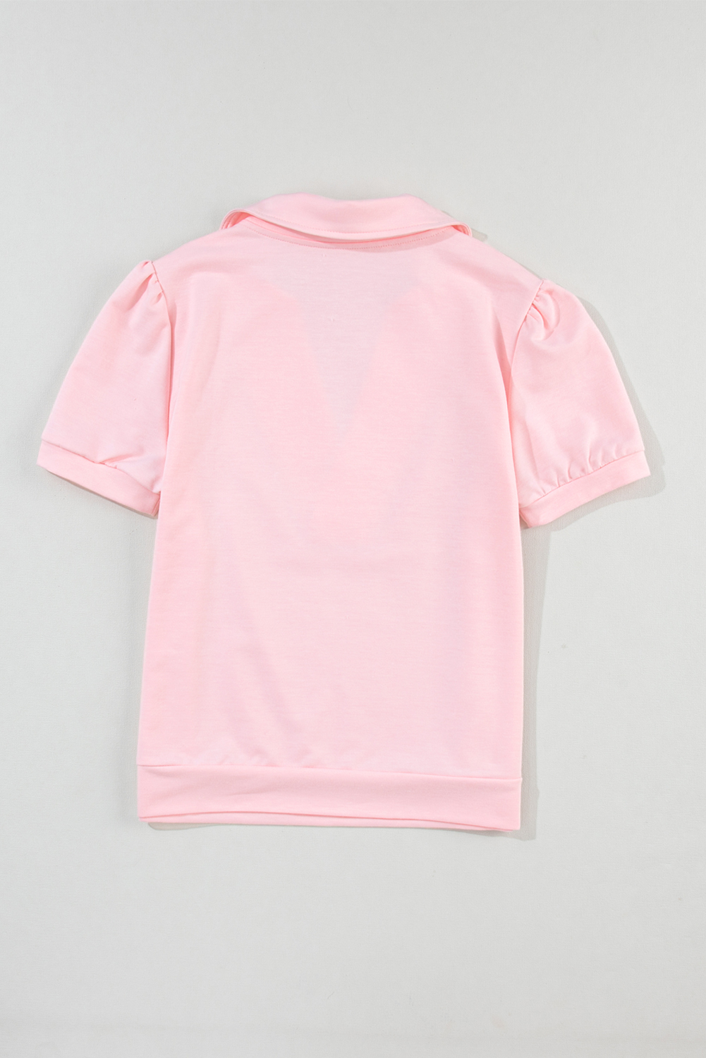 Pink Collared V Neck Puff Sleeve T-shirt - loveforevers