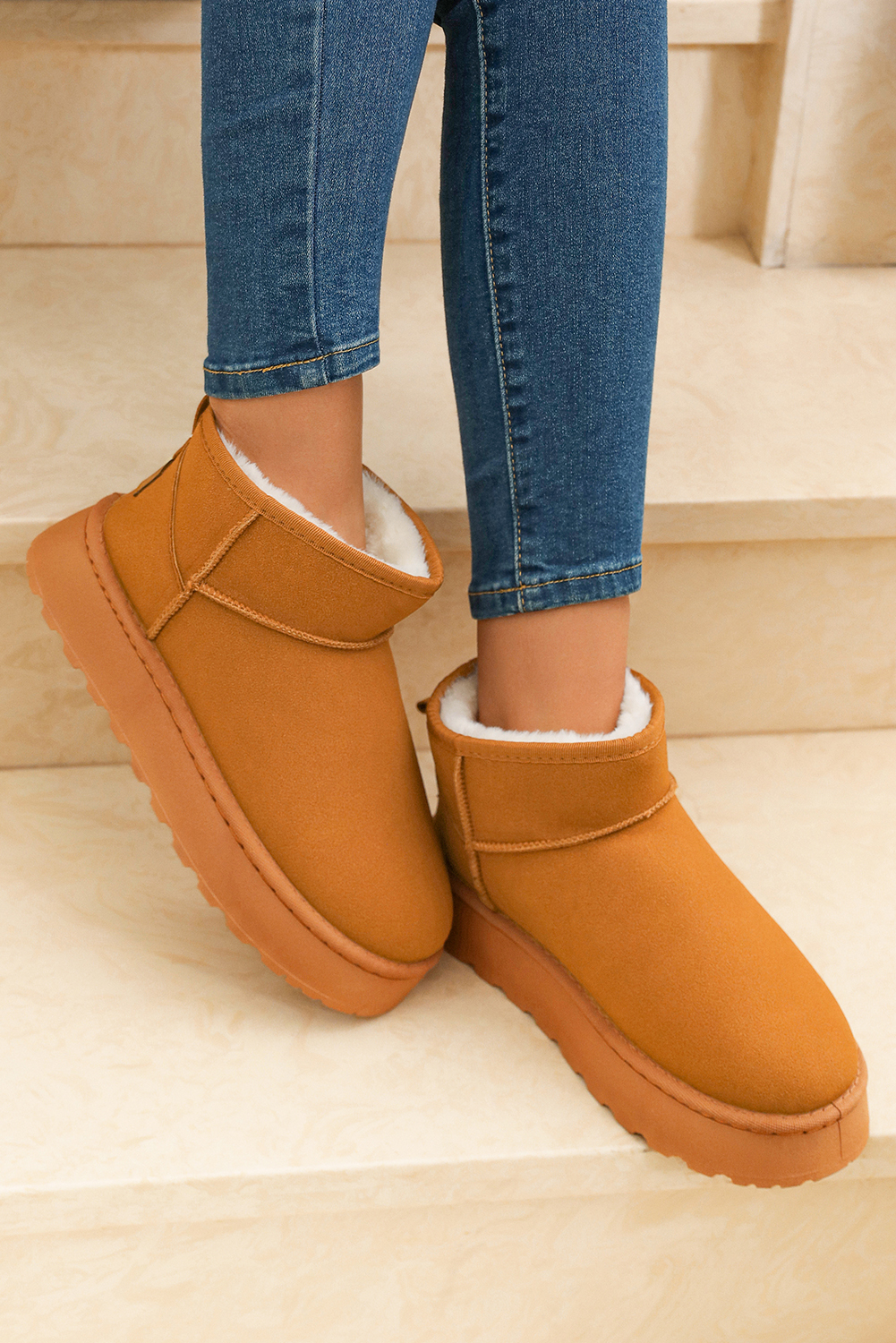 Chestnut Faux Fur Lined Suede Ankle Snow Boots - loveforevers