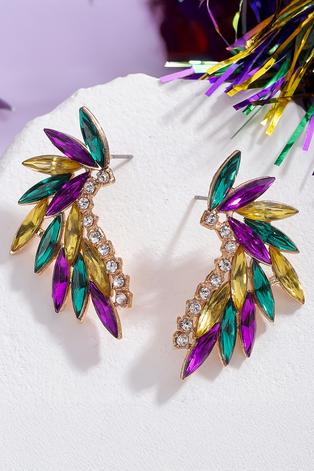 Gold Mardi Gras Rhinestone Crystal Inlay Stud Earrings - loveforevers