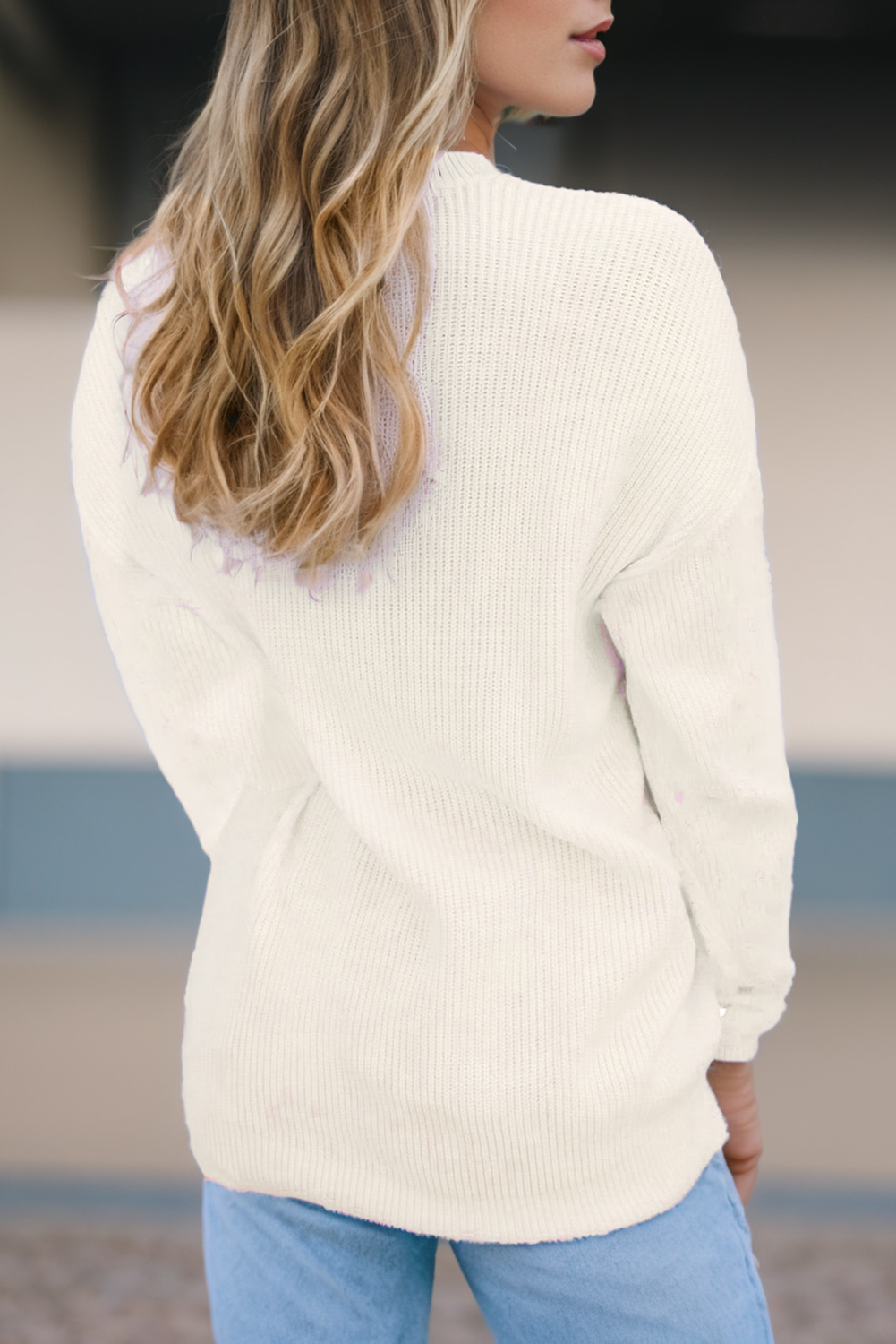 White Striped Merry Bright Letter Christmas Sweater - loveforevers