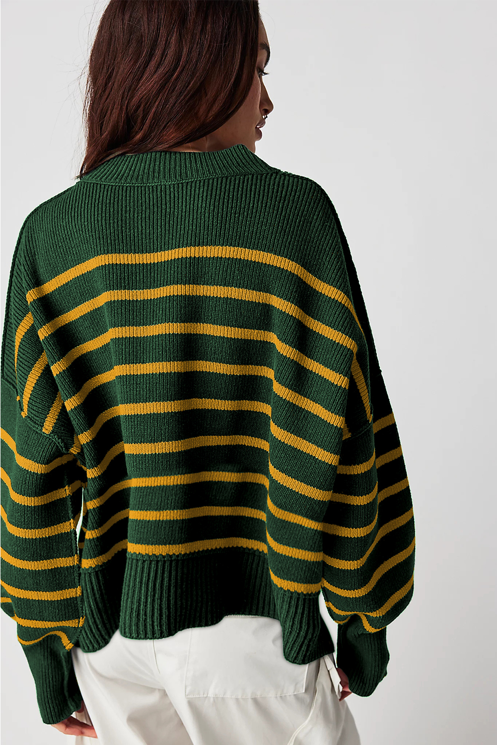 Green Stripe Ribbed Drop Shoulder Baggy Sweater - loveforevers