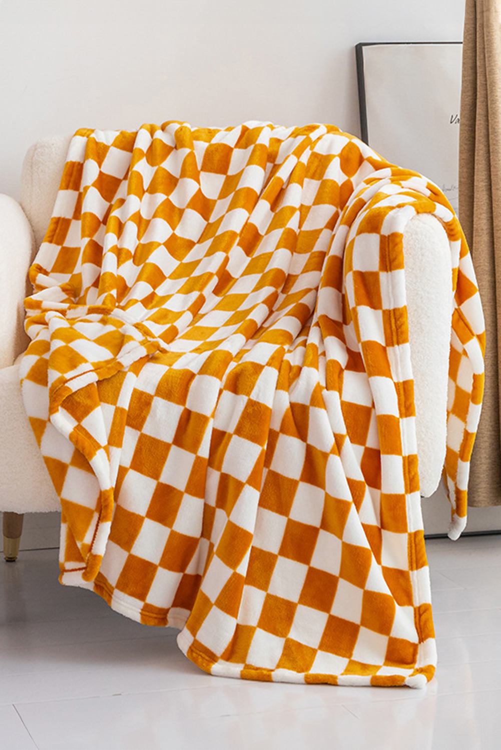 Yellow Checkerboard Printed Soft Throw Blanket 120*200cm - loveforevers