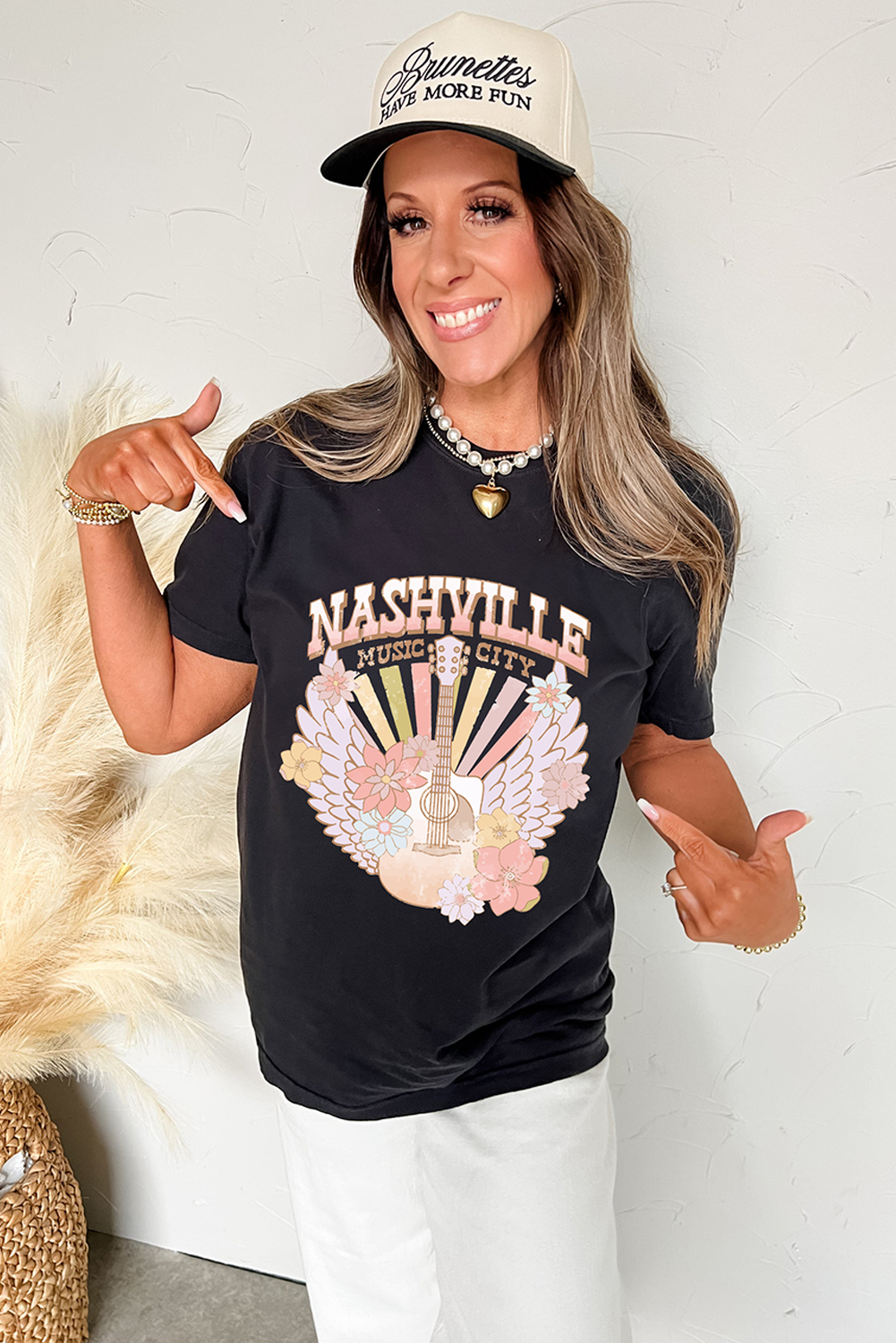 Black Nashville Music City Guitar Angel Wing Graphic Tee - loveforevers