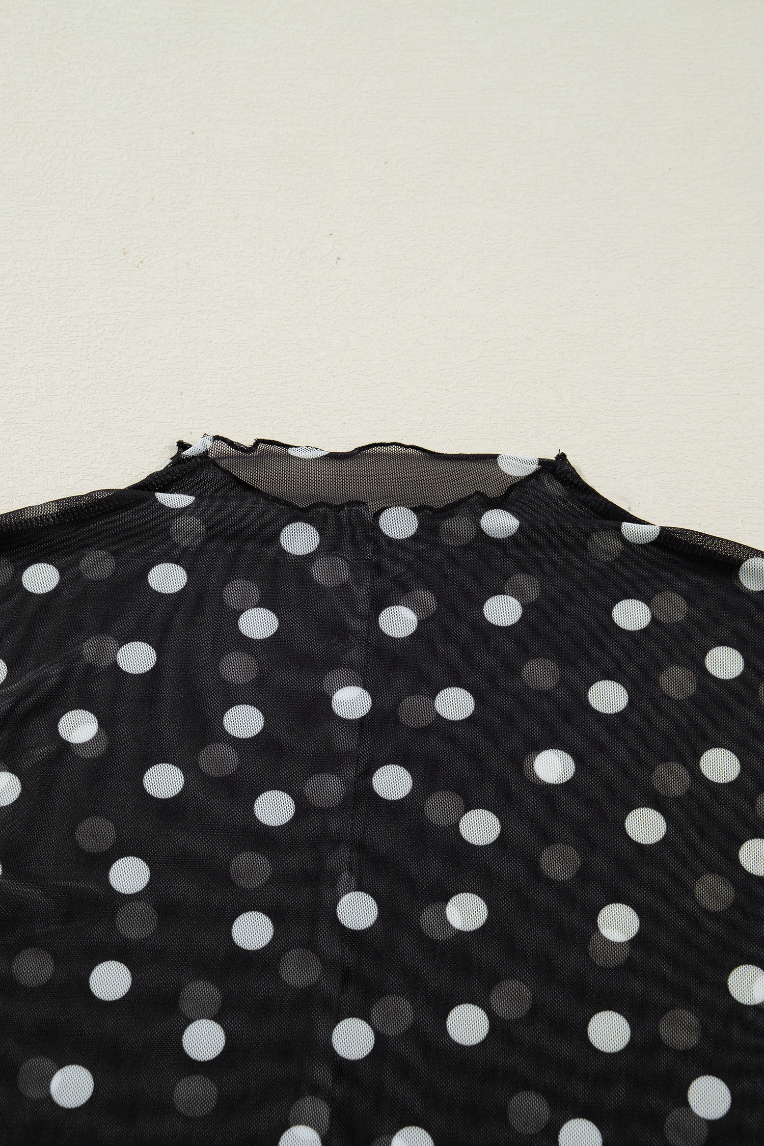 Black Polka Dot Patterned Bodycon Mock Neck Mesh Long Sleeve Top - loveforevers