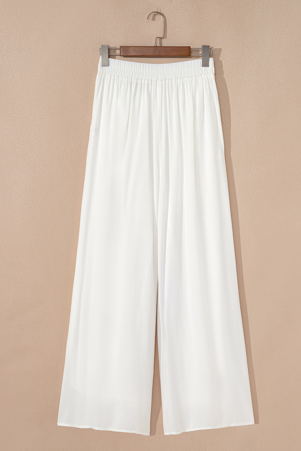 White Solid Drop Waist Pleated Wide Leg Casual Pants - loveforevers
