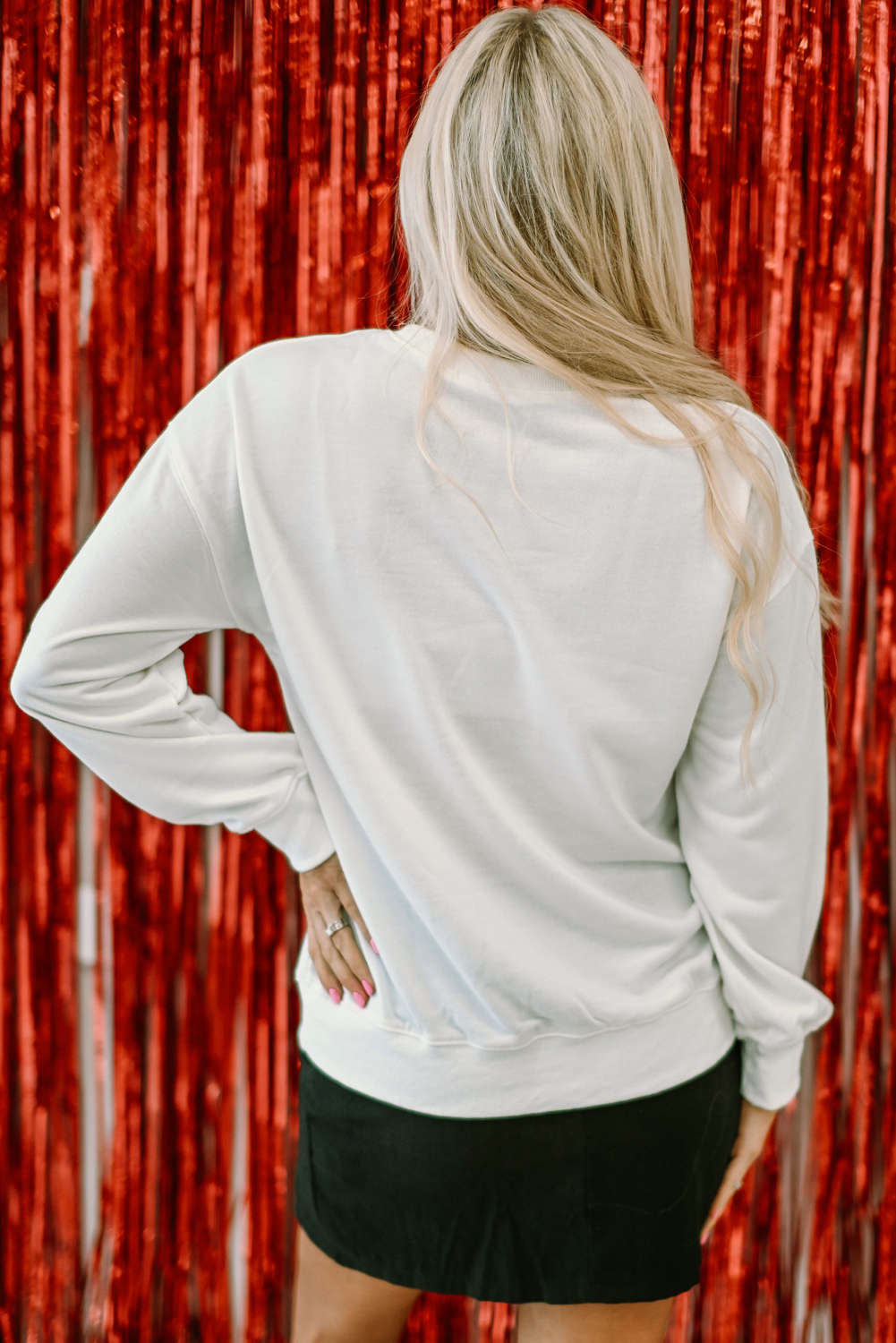 White Glitter XOXO Graphic Crewneck Valentines Pullover Sweatshirt - loveforevers