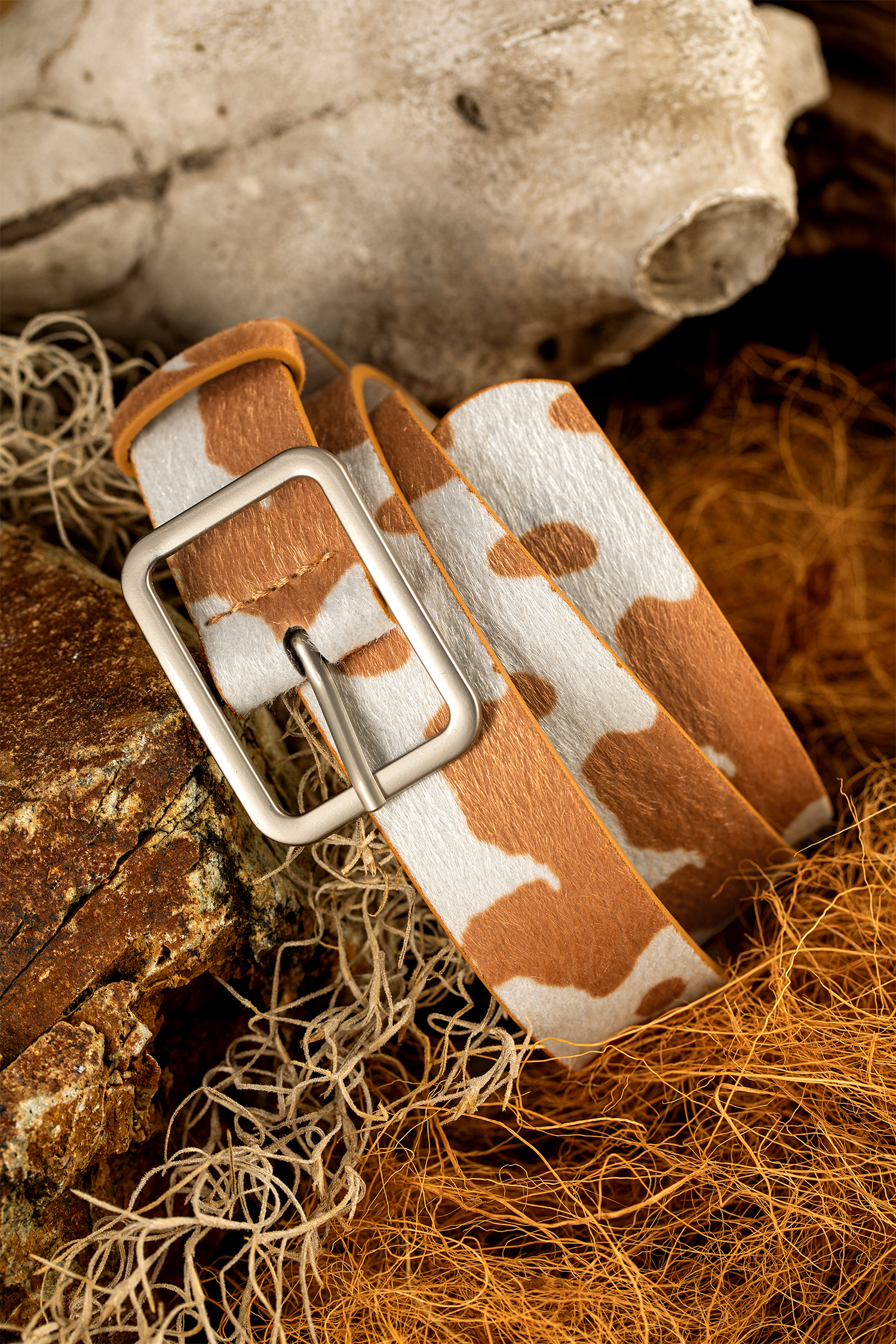 Jurassic Gold Animal Print Calf Hair PU Leather Belt - loveforevers