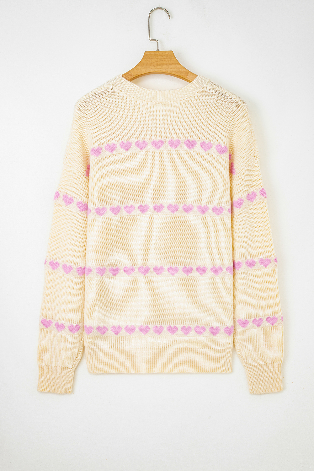 Pink Heart Pattern Valentine Ribbed Knit Sweater - loveforevers