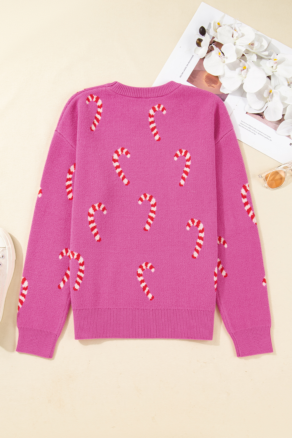 Dark Green Christmas Candy Cane Holiday Drop Shoulder Sweater - loveforevers