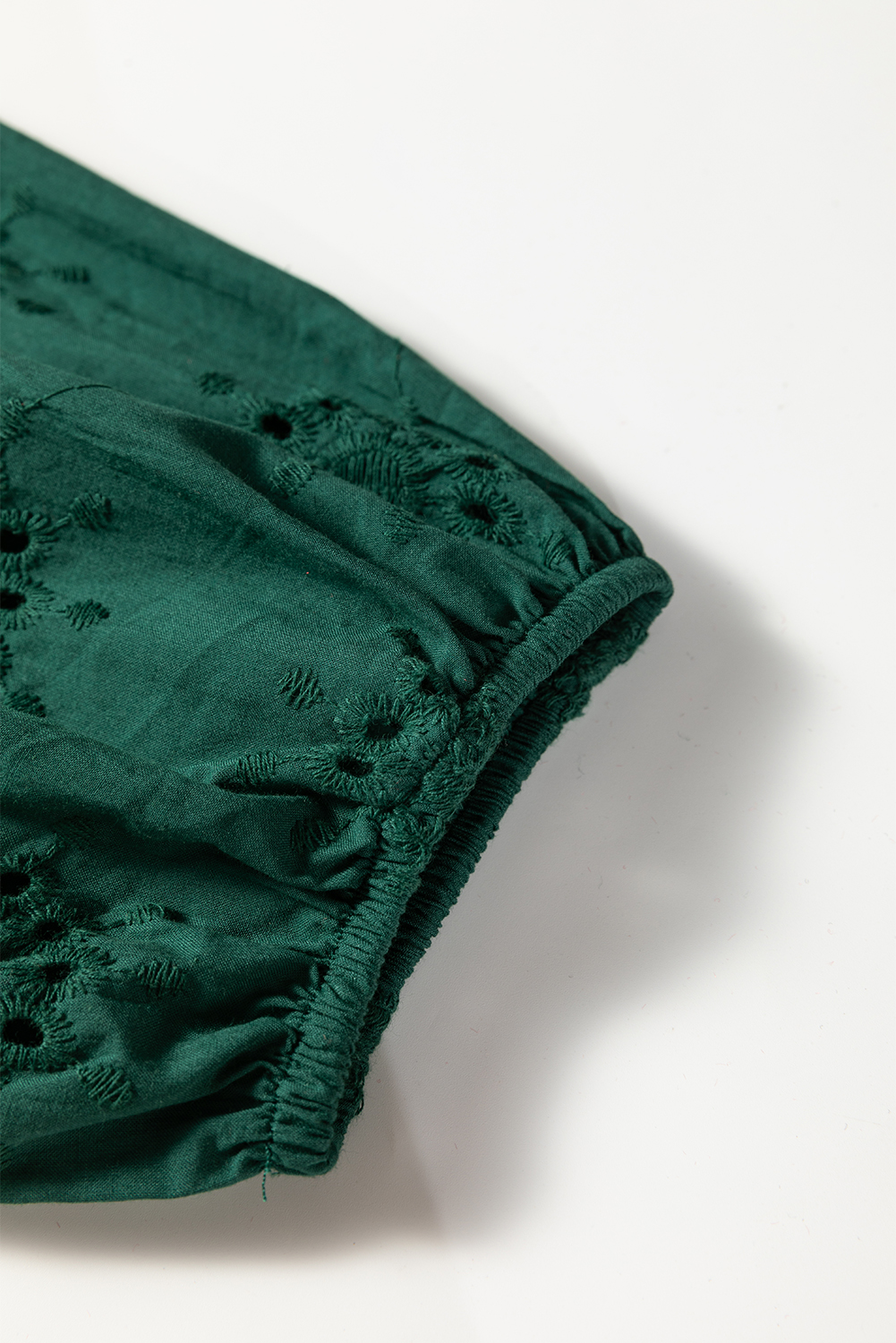 Blackish Green Embroidered Eyelet Pattern 3/4 Puffy Sleeve Swing Mini Dress - loveforevers