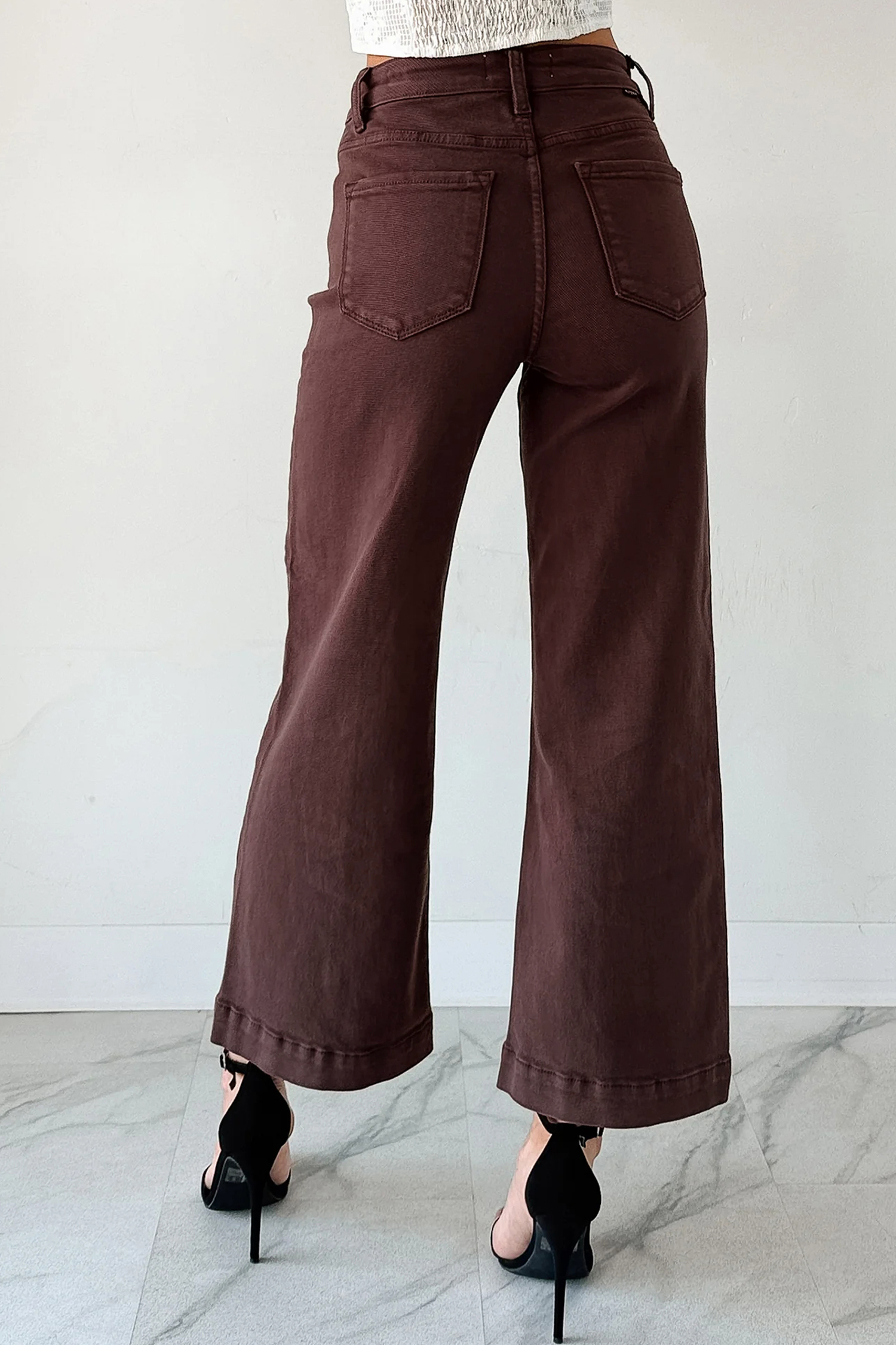 Apricot Solid Color Seamed Center Wide Leg Cropped Jeans - loveforevers