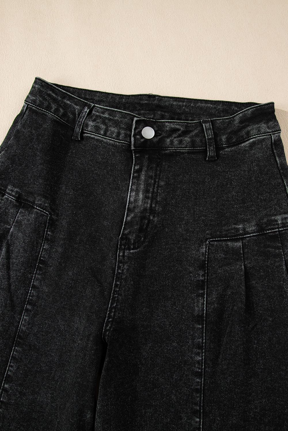 Dark Grey Pleated Wide Leg Mineral Wash Denim Pants - loveforevers