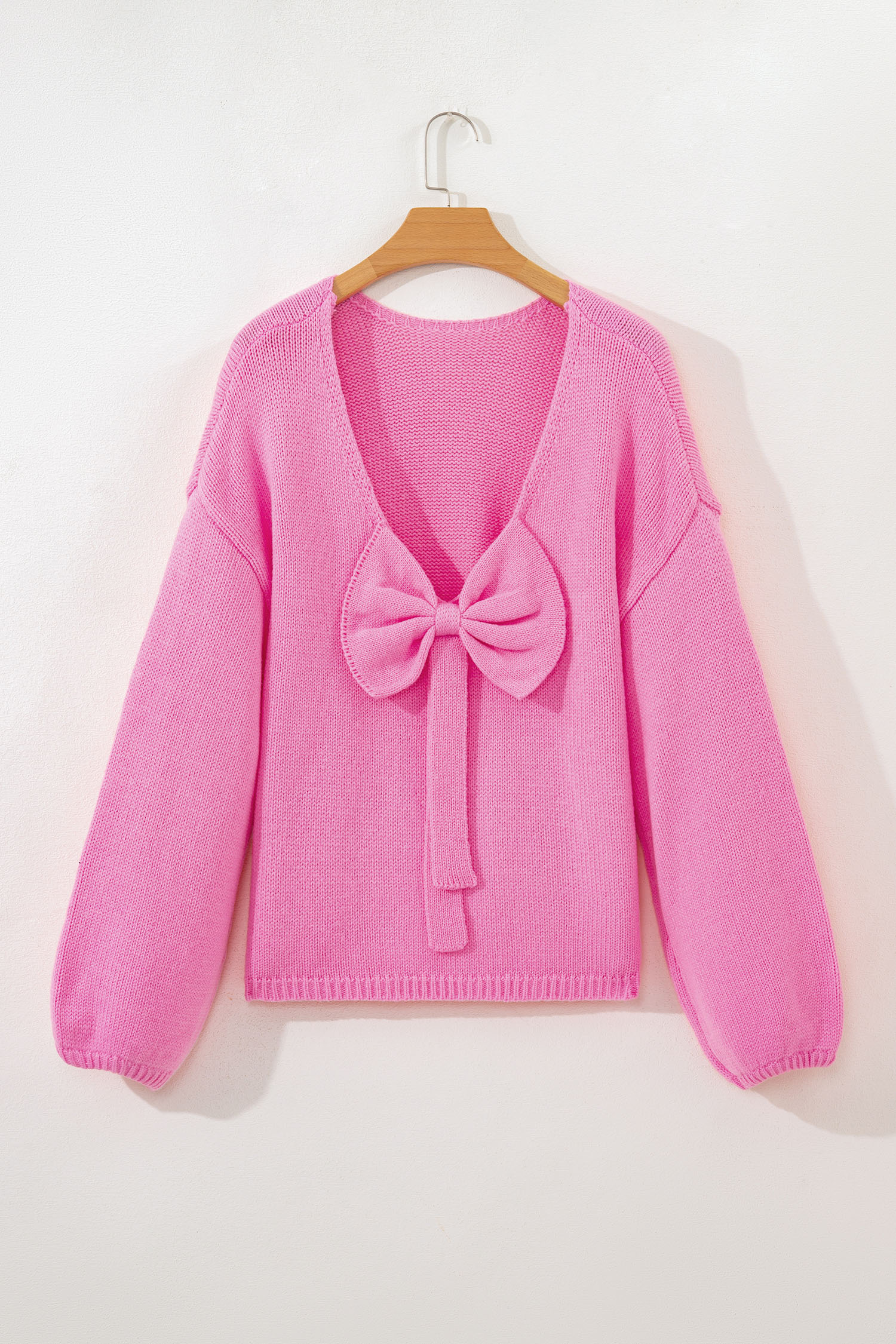 Bonbon Festive Bow Backless Bubble Sleeve Sweater - loveforevers