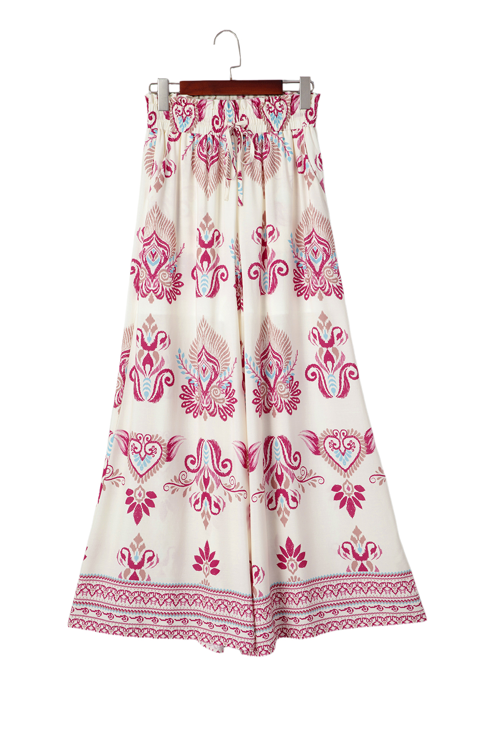 Rose Boho Printed Shirred High Waist Flowy Wide Leg Pants - loveforevers