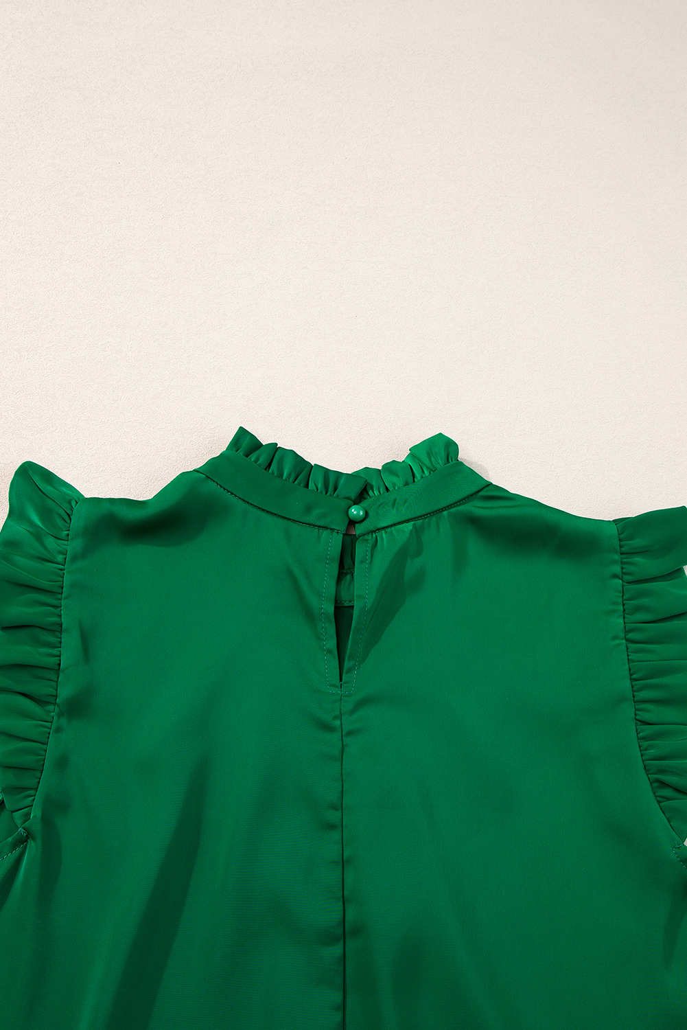 Bright Green Pleated Mock Neck Frilled Trim Sleeveless Top - loveforevers