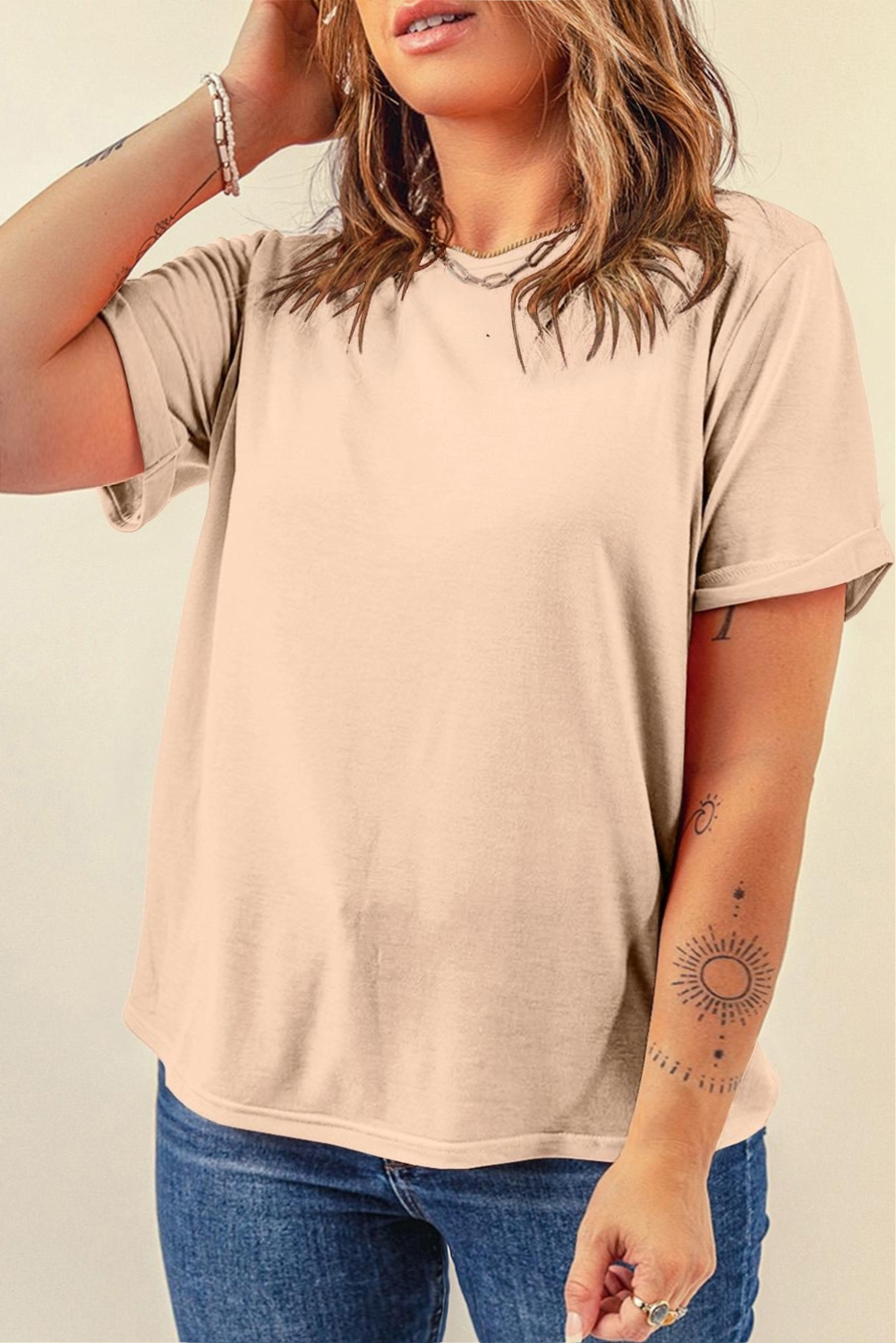 Khaki Casual Plain Crew Neck Tee - loveforevers