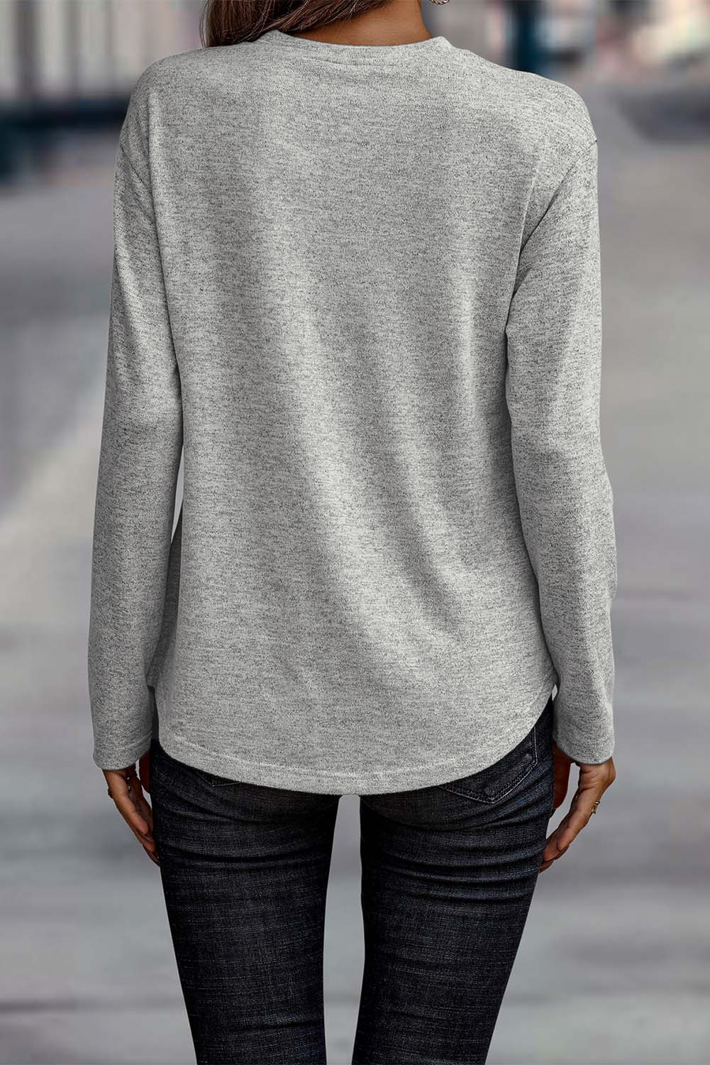 Gray Side Buttons Crew Neck Knit Top - loveforevers