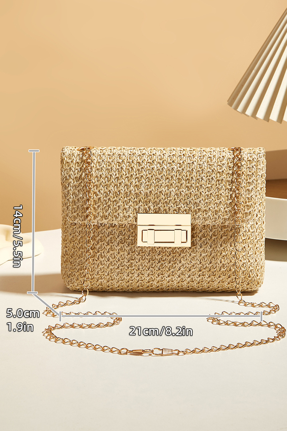 Camel Woven Chain Strap Flap Shoulder Bag - loveforevers