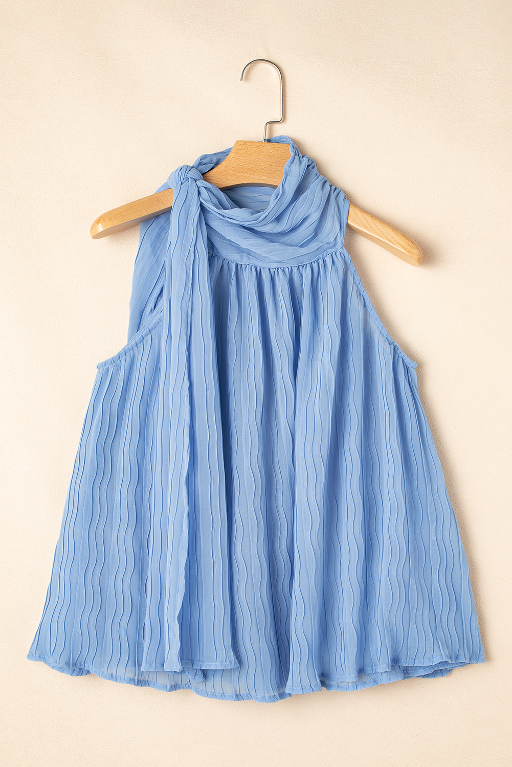 Myosotis Textured Pleated Tied Mock Neck  Flowy Tank Top - loveforevers